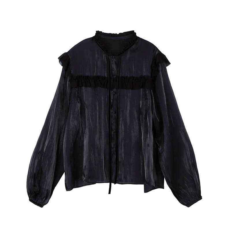 STAND ALONE Sheer Frill Blouse - Black | TheRoom Barcelona
