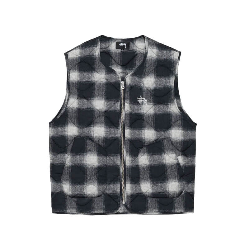 THEROOM | STUSSY Plaid Nylon Liner Vest - Black