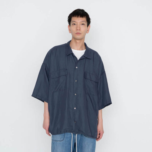 NANAMICA Open Collar Cupra Hemp SS Shirt - Sax