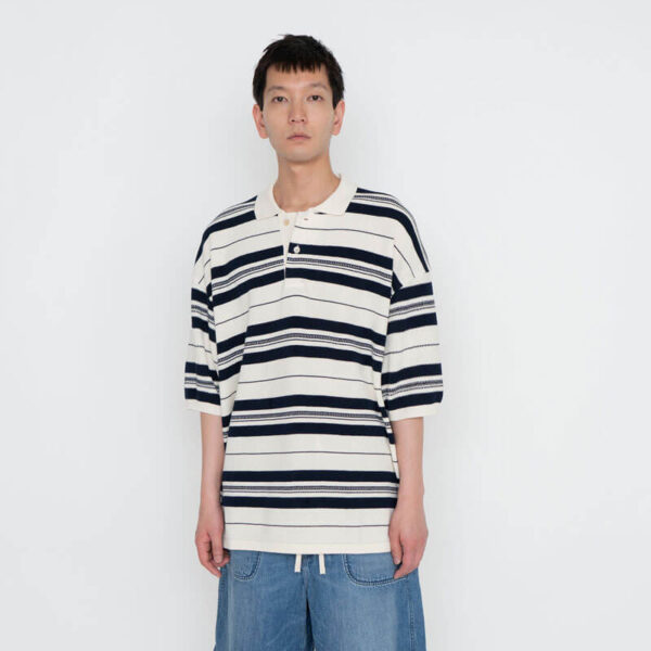 NANAMICA Stripe Polo Sweater - Ecru