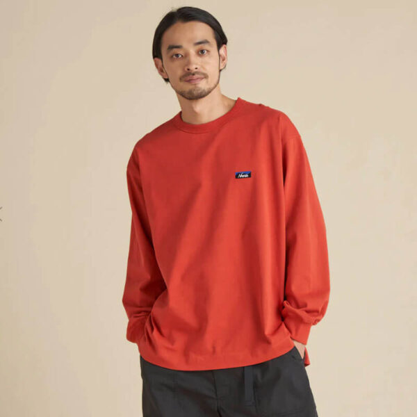 NANGA Eco Hybrid Box Logo Embroidery LS Tee - Orange