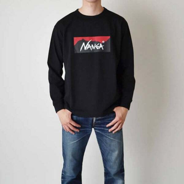 NANGA Eco Hybrid Box Logo LS Tee - Black