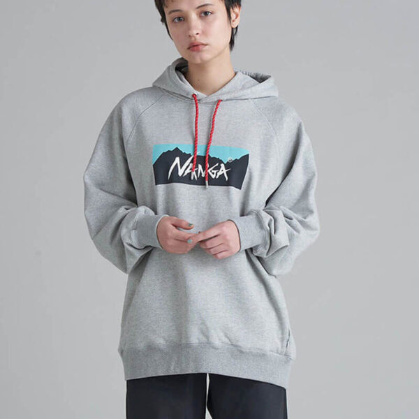 NANGA Eco Hybrid Box Logo Hoodie - Light Grey / Turquoise