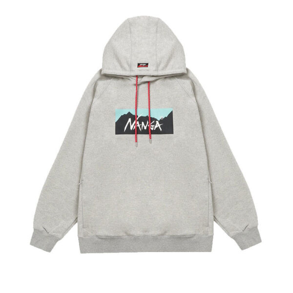 NANGA Eco Hybrid Box Logo Hoodie - Light Grey / Turquoise