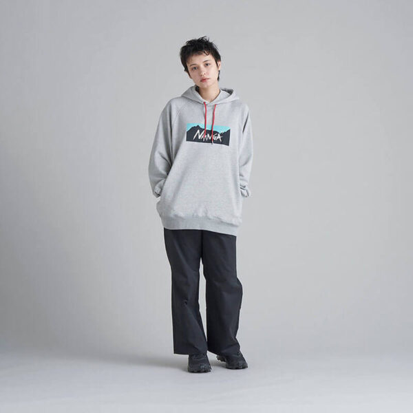 NANGA Eco Hybrid Box Logo Hoodie - Light Grey / Turquoise