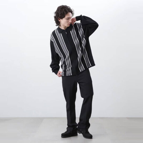 MANASTASH MCA Stripe Zip Knit Black