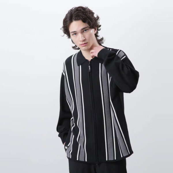 MANASTASH MCA Stripe Zip Knit Black