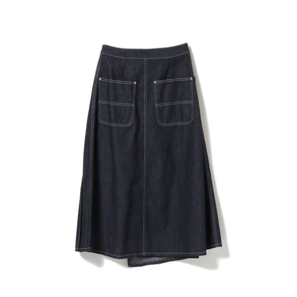 BEAMS BOY Wrap Pleated Skirt - Black Denim