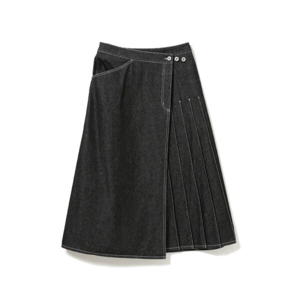 BEAMS BOY Wrap Pleated Skirt - Black Denim