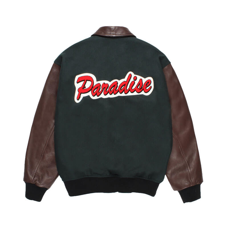 Leather Varsity Jacket - Green - THEROOM | Streetwear. Culture