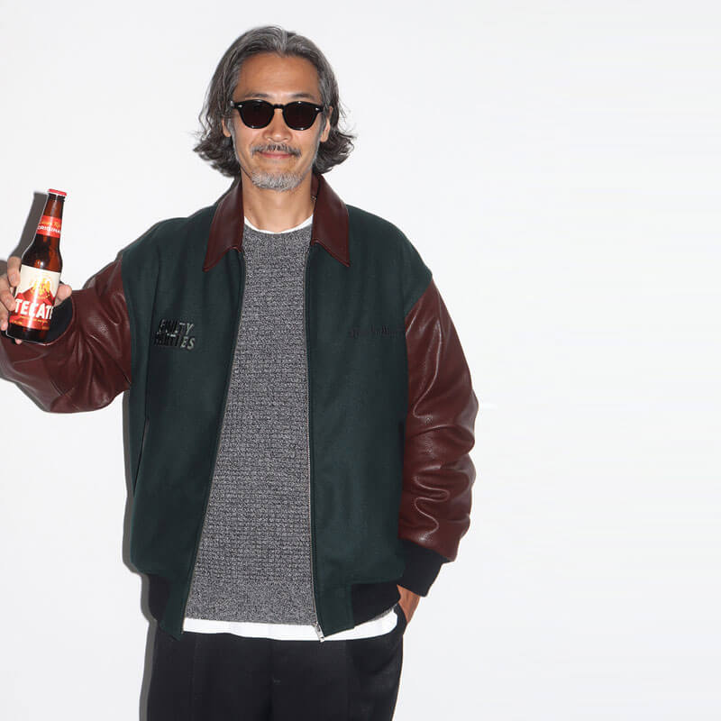 Leather Varsity Jacket - Green - THEROOM | Streetwear. Culture