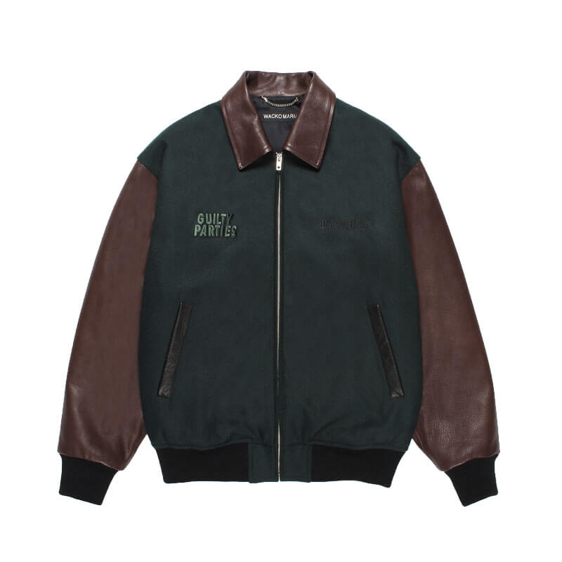 Leather Varsity Jacket - Green - THEROOM | Streetwear. Culture