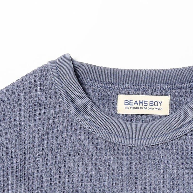 Cotton Thermal Crewneck Longsleeve Tshirt - Blue - THEROOM 