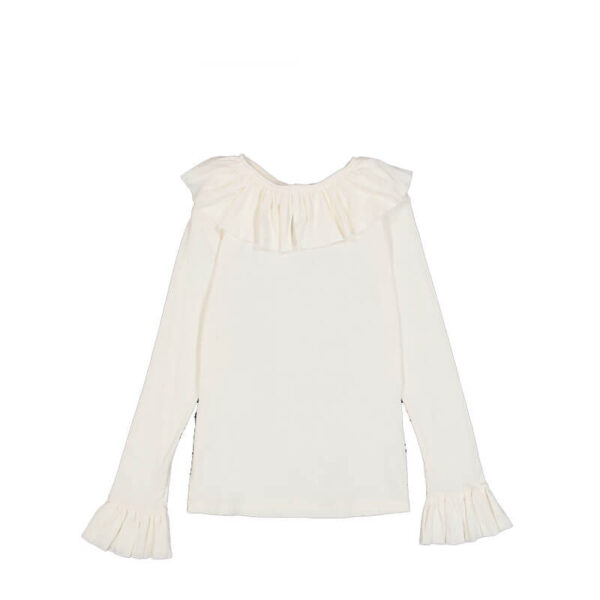 BEAMS BOY Rib Ruffle Gathered LS Tshirt