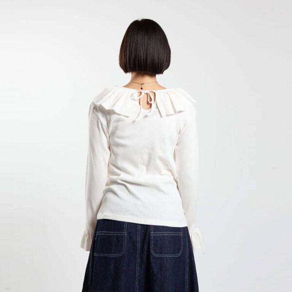 BEAMS BOY Rib Ruffle Gathered LS Tshirt