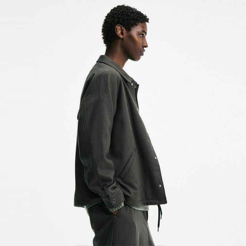 Light Melton Wool Coach Jacket - Charcoal Gray - THEROOM 