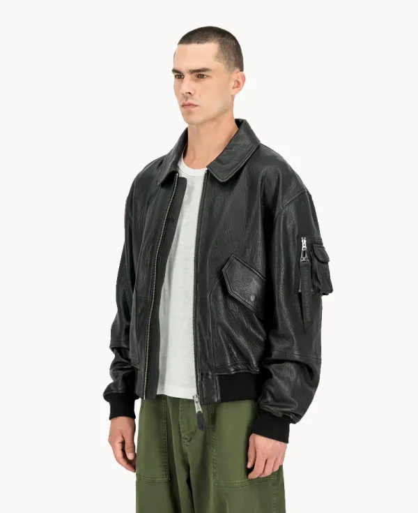 ALPHA INDUSTRIES UV CWU-36P Leather UV Loose Bomber Jacket Black