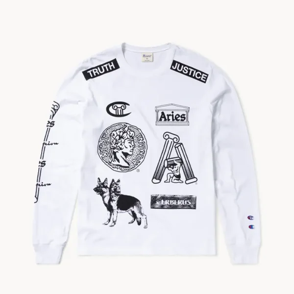 ARIES x CHAMPION Sponsor LS Tee - White
