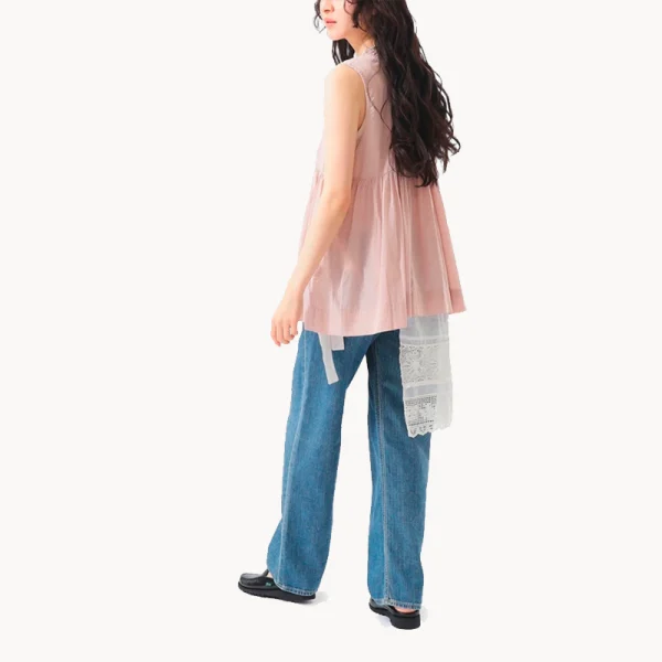 BEAMS BOY Cotton Gather Non-sleeve Shirt – Dusty Pink