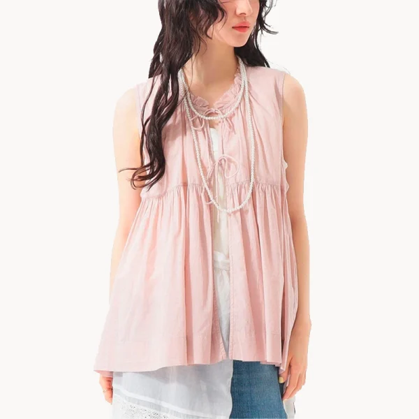 BEAMS BOY Cotton Gather Non-sleeve Shirt – Dusty Pink