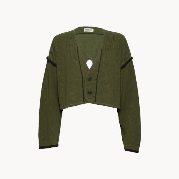 BEAMS BOY Short Military Liner Cardigan – Olive