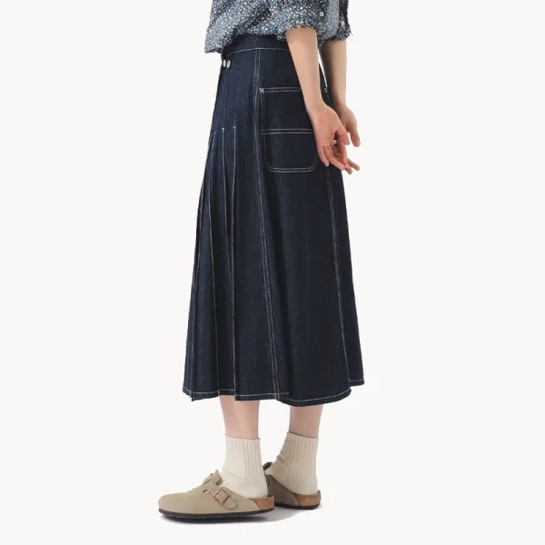 BEAMS BOY Wraped Pleated Skirt – Indigo