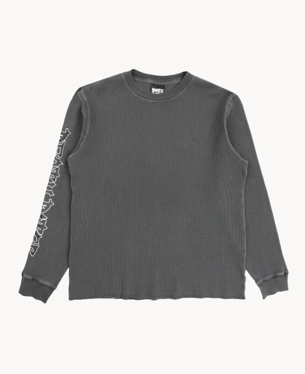 DEATH RITES Scrip Waffle Knit Top – Black Garment Dye
