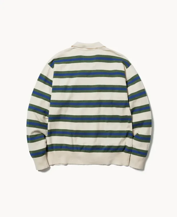 ECSTATIC RESEARCH Border Polo Knit – White