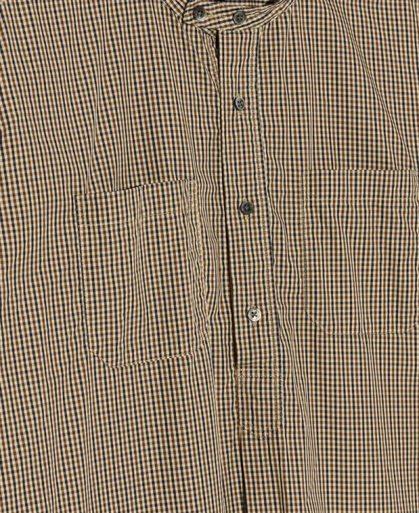 ENGINEERED GARMENTS Banded Collar Long Shirt – Brown Black Cotton Check