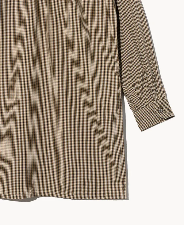 ENGINEERED GARMENTS Banded Collar Long Shirt – Brown Black Cotton Check