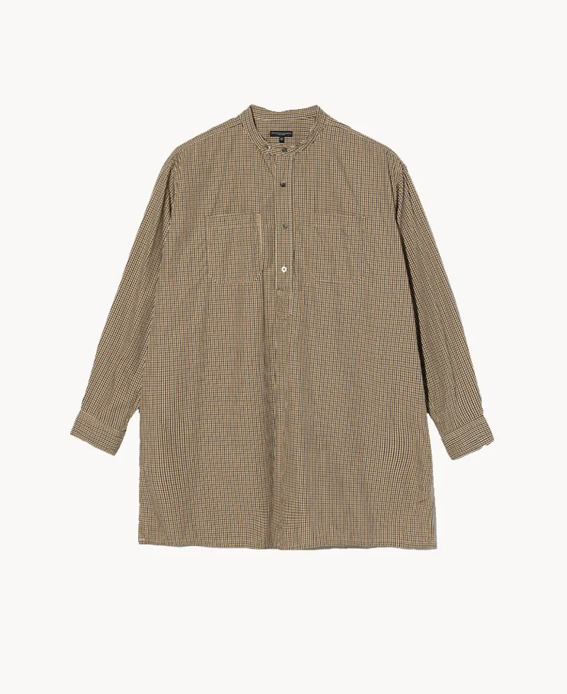 ENGINEERED GARMENTS Banded Collar Long Shirt – Brown Black Cotton Check ENGINEERED GARMENTS Banded Collar Long Shirt – Brown Black Cotton Check