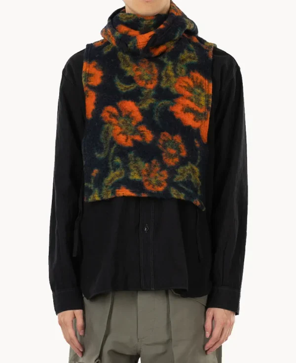 ENGINEERED GARMENTS Hooded Interliner – Navy Orange Florl Knit