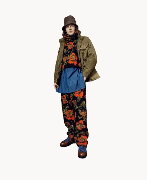 ENGINEERED GARMENTS Hooded Interliner – Navy Orange Florl Knit