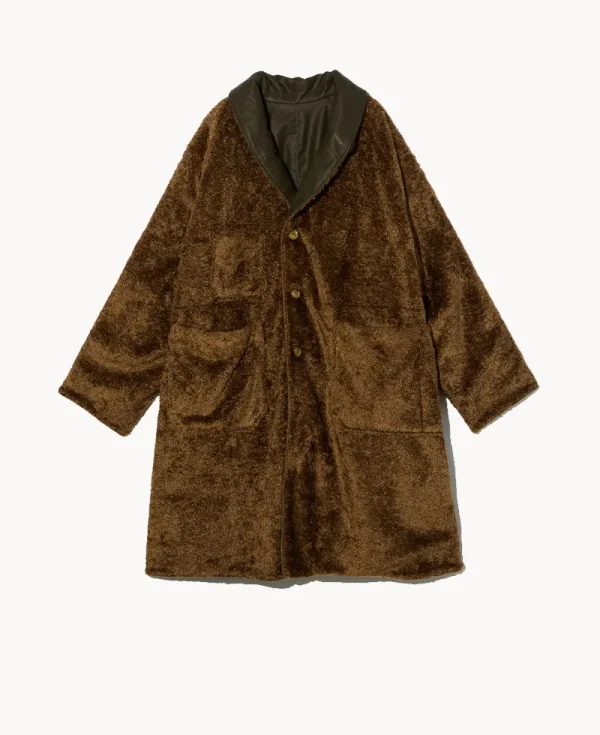 ENGINEERED GARMENTS Shawl Collar Reversible Coat – Brown Coated Brown Cruly Fur