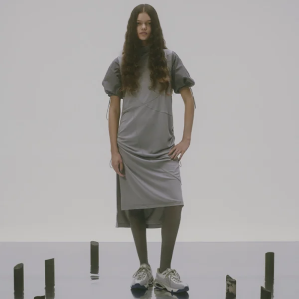 F Ce Soft Curve Gather Dress – Gray