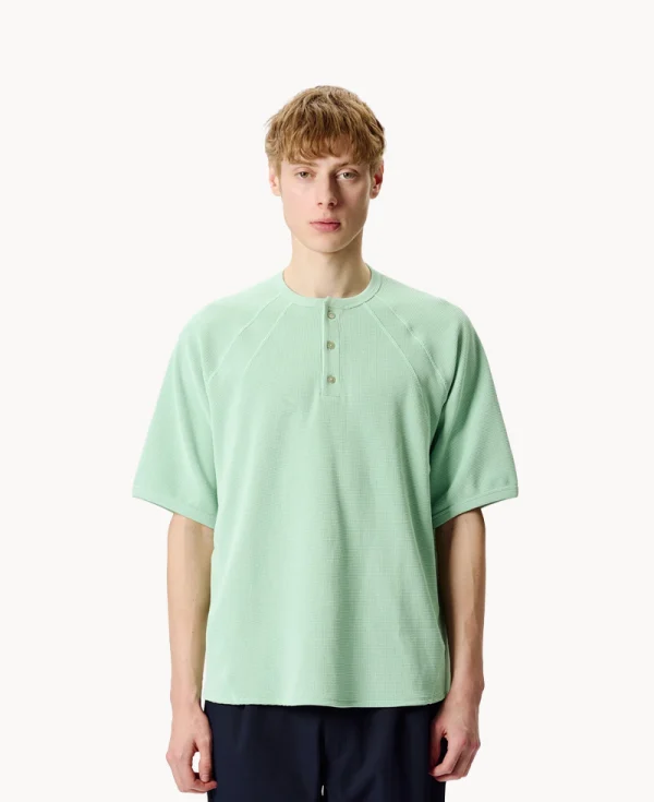GOLDWIN Mesh WF Actinoid Henley Neck T-shirt White