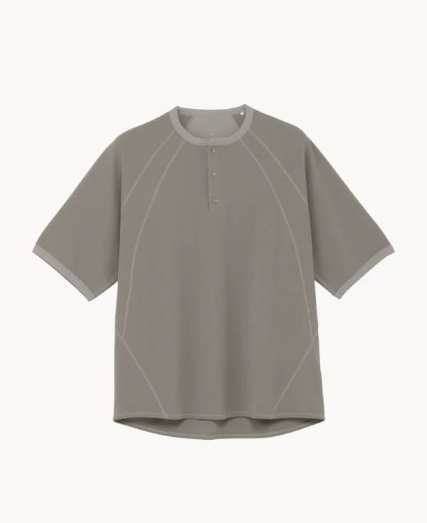 GOLDWIN Mesh WF Actinoid Henley Neck T-shirt Arid Beige