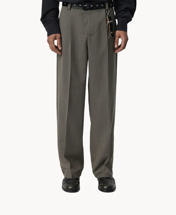 Pantalones con parches MFPEN – Sarga de lana color topo