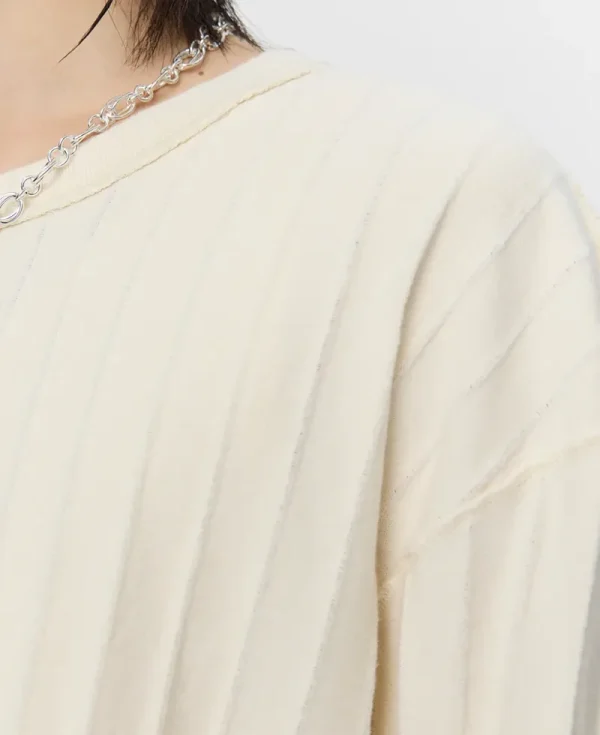 MFPEN Round Neck Sweater – Ecru Inverted Ajour Stripe