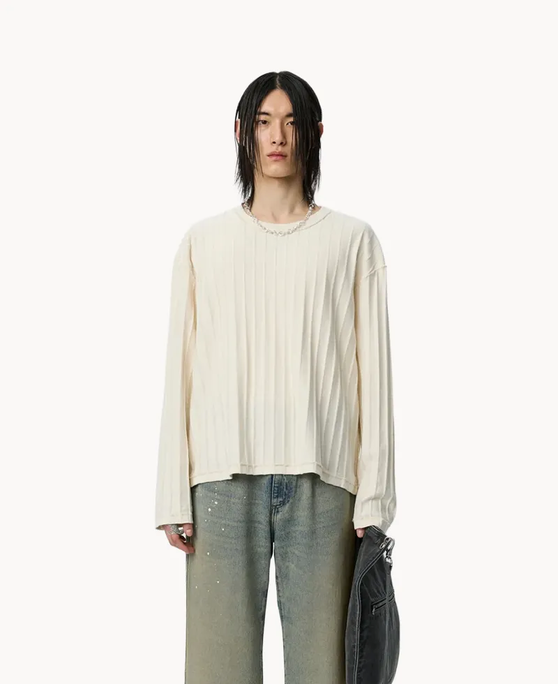 MFPEN Round Neck Sweater – Ecru Inverted Ajour Stripe MFPEN Round Neck Sweater – Ecru Inverted Ajour Stripe