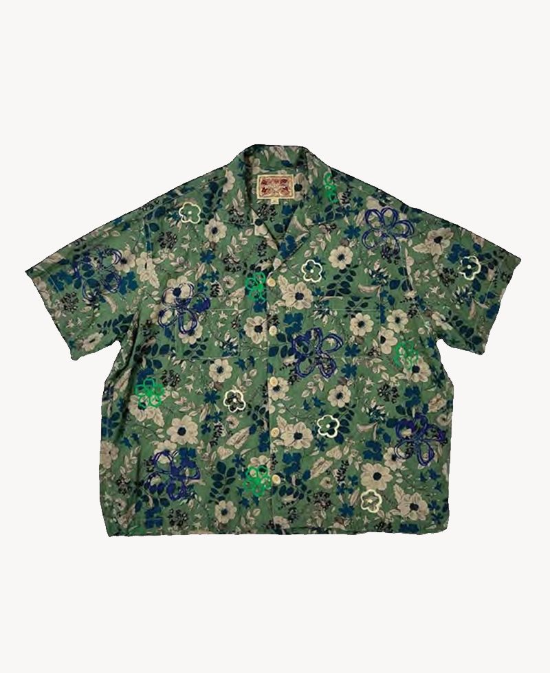 MONOSTEREO Greenhouse Floral Stamped SS Shirt – Green MONOSTEREO Greenhouse Floral Stamped SS Shirt – Green