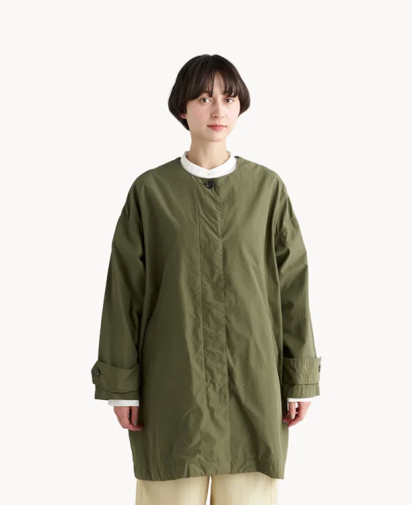 NANGA Poplin No Collar Women Coat – Khaki