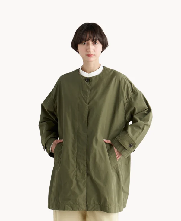 NANGA Poplin No Collar Women Coat – Khaki
