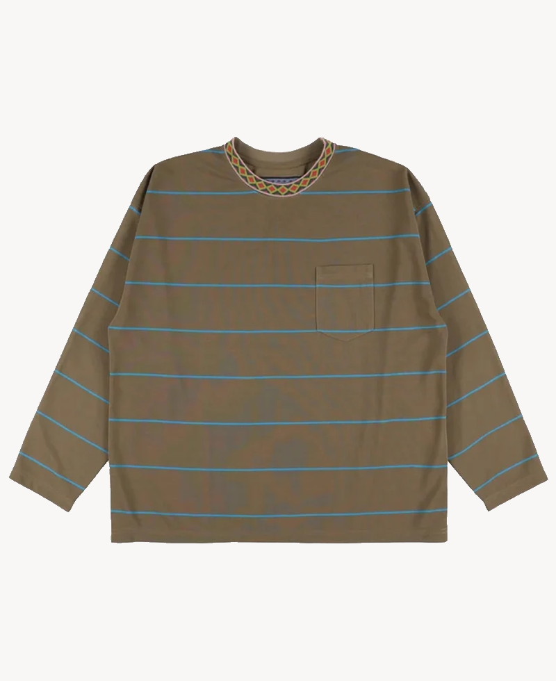NANGA Ringer Collar Panel LS Tee – B. Khaki (1) NANGA Ringer Collar Panel LS Tee – B. Khaki