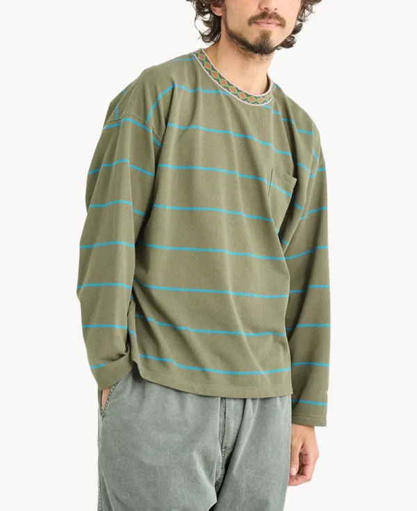 NANGA Ringer Collar Panel LS Tee – B. Khaki