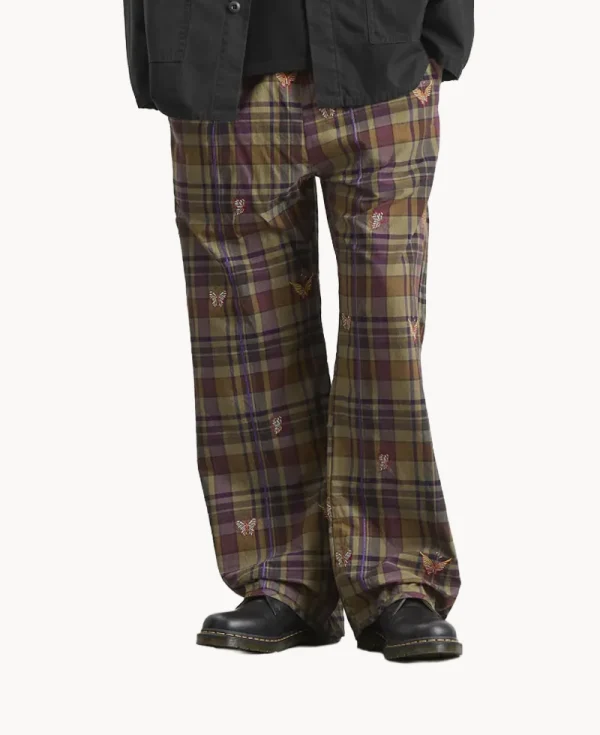 NEEDLES String Easy Pant - Embroidered Madras Plaid Brown