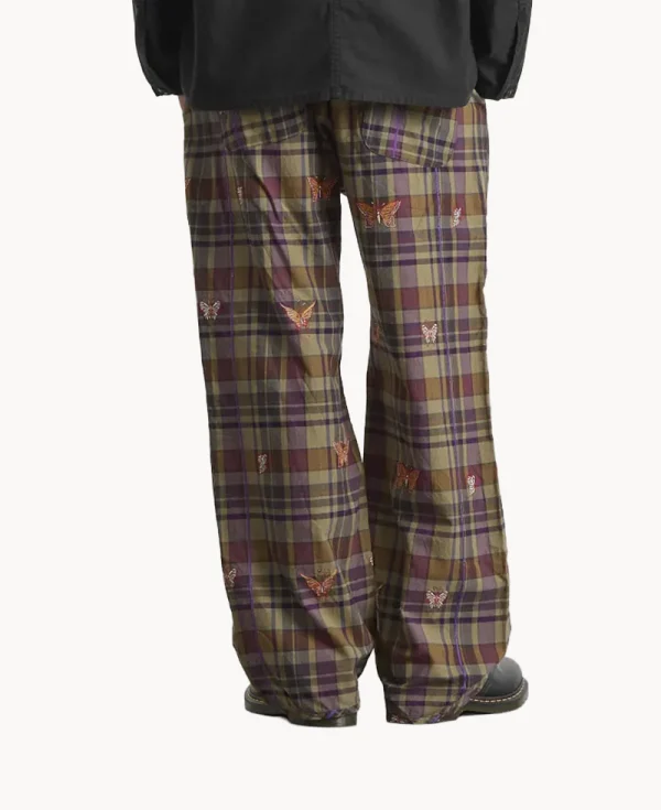 NEEDLES String Easy Pant - Embroidered Madras Plaid Brown