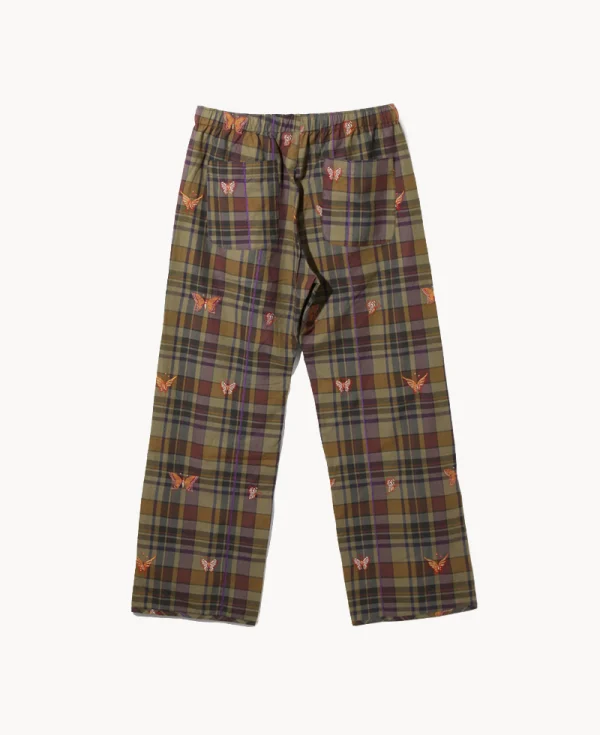 NEEDLES String Easy Pant - Embroidered Madras Plaid Brown