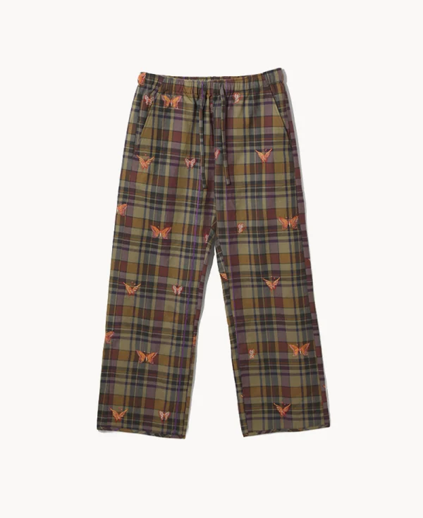 NEEDLES String Easy Pant - Embroidered Madras Plaid Brown