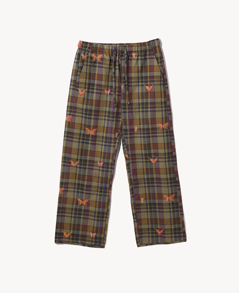 NEEDLES String Easy Pant - Embroidered Madras Plaid Brown NEEDLES String Easy Pant - Embroidered Madras Plaid Brown